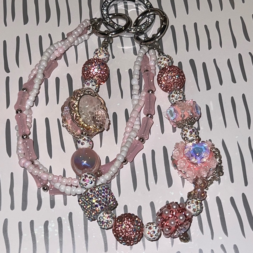 Elegant Pink Beaded bag charm  handbag accessories